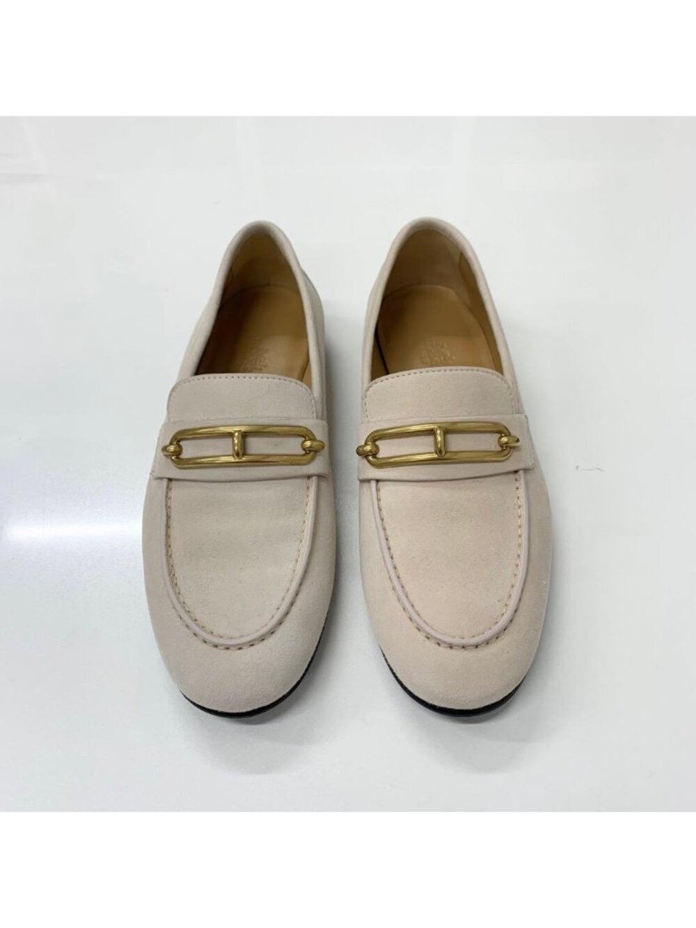Hermes Colette Suede Roulis Buckle Moccasins Loafers Pink Beige - Picture 2 of 10